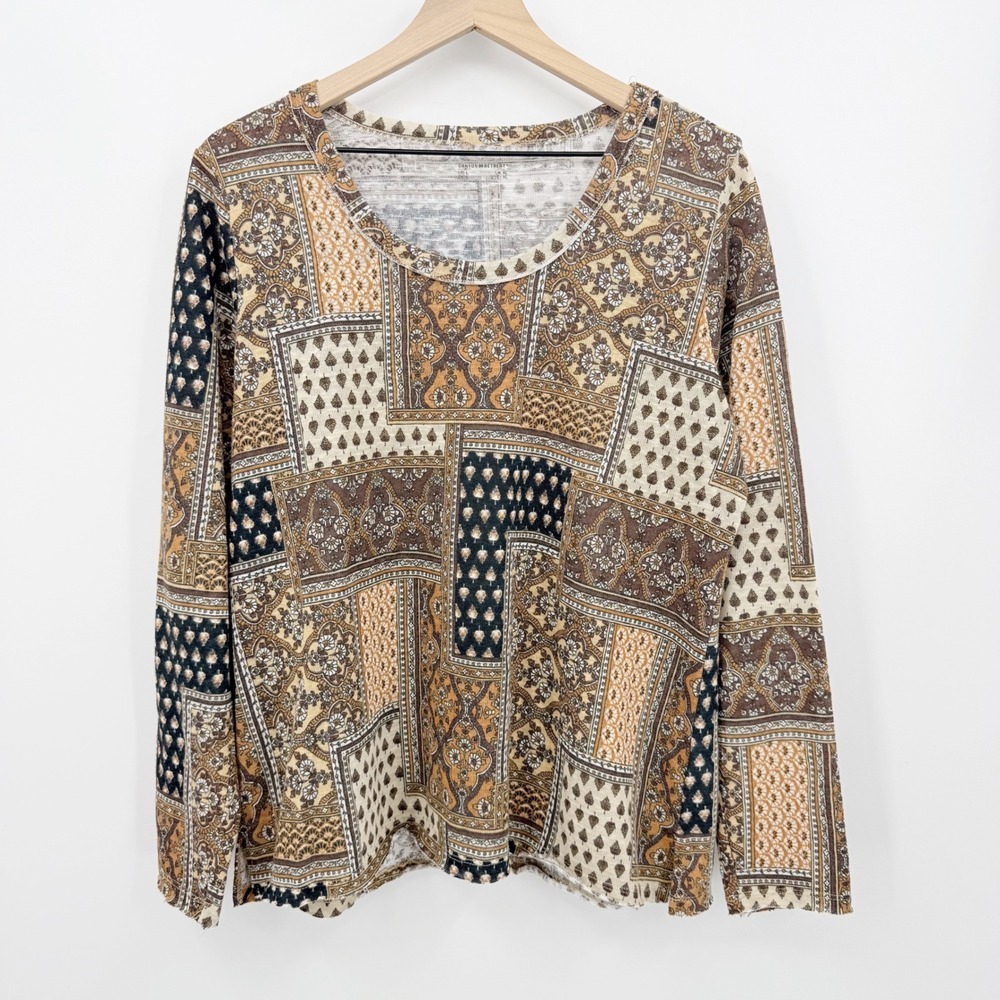 Canyon Retreat L Long Sleeve Patchwork Paisley Scoop Neck Top Boho Cottagecore